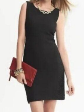 Banana Republic Black Sleeveless Sheath Dress Lace Detail Wool Blend Size 8
